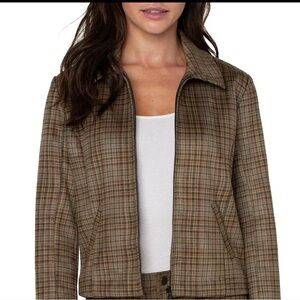 Liverpool Los Angeles Sage/Grey Tartan Plaid Faux Suede Jacket NWT Size L